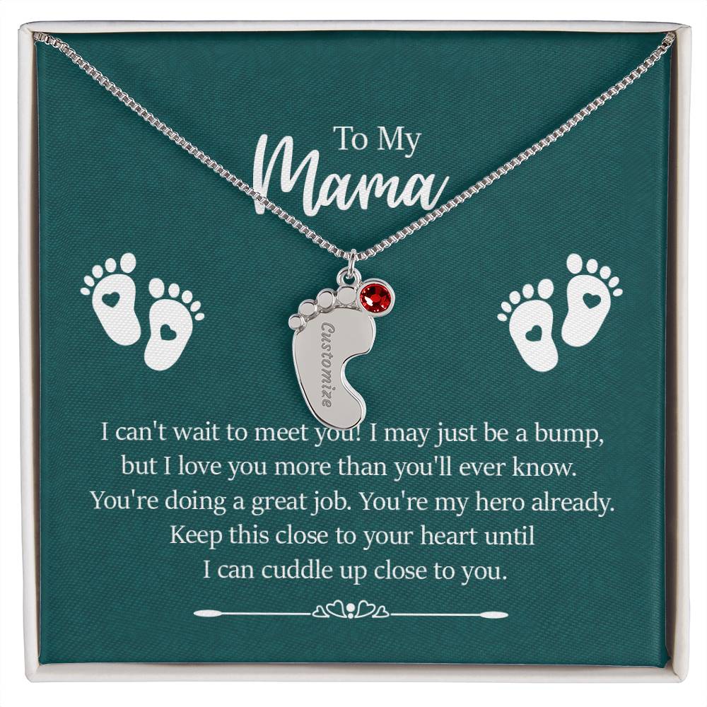 Engraved Baby Feet with Birthstones Necklace - To My Mama