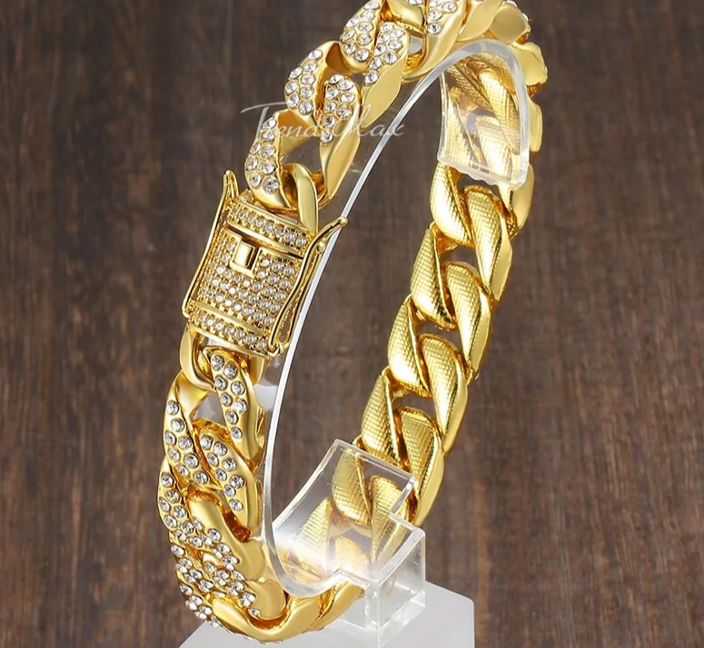 Miami Curb Cuban Chain Bracelet For Men Gold
